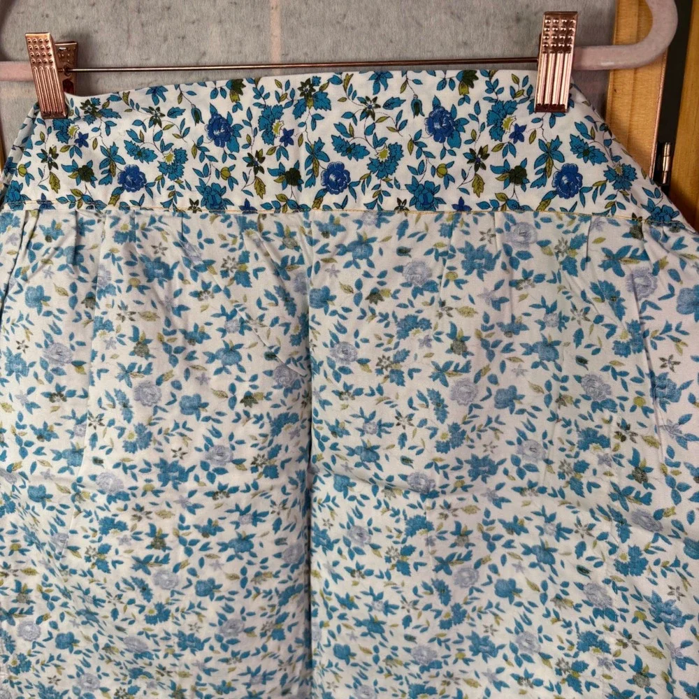 Handmade Floral Half‎ Apron Blue White Yellow Rick Rack Trim Pockets Vintage